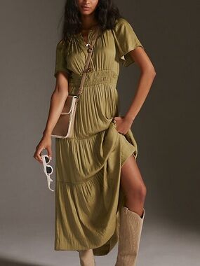 Anthropologie Somerset Green Tiered Maxi Dress